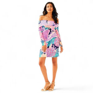 LILLY PULITZER Off Shoulder Trisha Pullover Bodycon Summer Paisley Dress Sz S